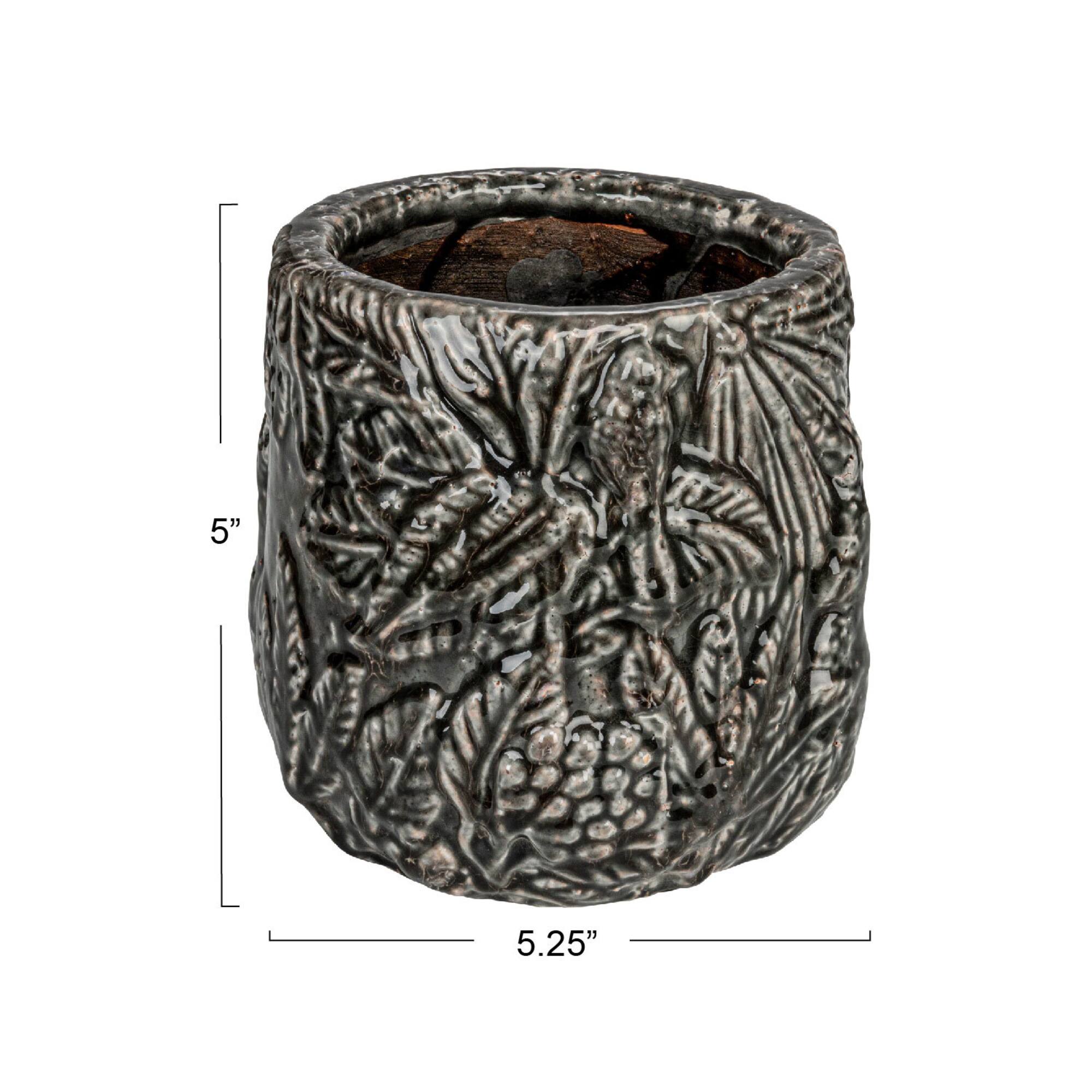 Hello Honey® 7" Gray Embossed Pattern Decorative Terra Cotta Planter